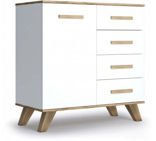 Комод 900 Вега Скандинавия (глянец, белый + дуб каньон)